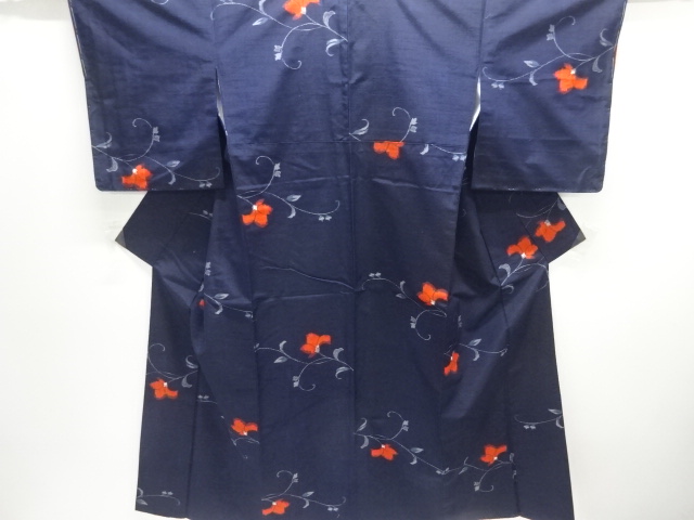 JAPANESE KIMONO / TSUMUGI / WOVEN FLORAL PLANTS